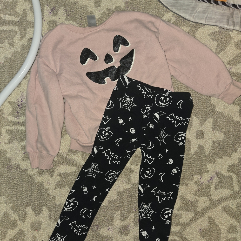 Pink Pumpkin Face Sweatshirt and Black Halloween Leggings